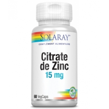 Citrate de ZINC - 15 mg 60 gélules végétales - Solaray