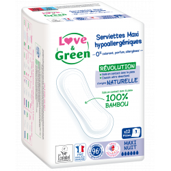 Serviettes MAXI Nuit  sans ailettes x12 - Love and Green