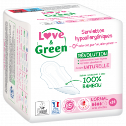 Serviettes ULTRA normal avec ailettes x14 - Love and Green