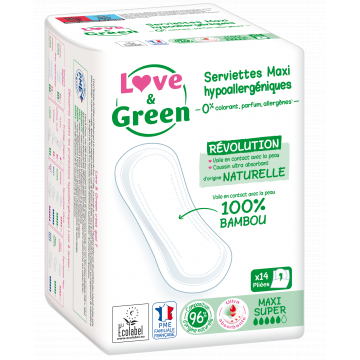 Serviettes MAXI super sans ailettes x14 - Love and Green