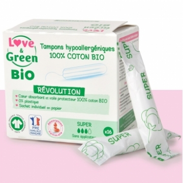 Tampons hypoallergéniques Digitaux SUPER x16 - Love and Green