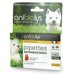 Pipettes antiparasitaires petit et moyen Chien 2 à 15 kg - Anibiolys