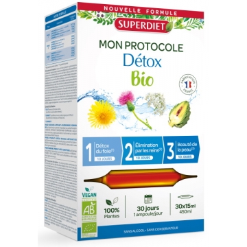 Protocole Détox bio 3 phases de 10 jours 30 ampoules de 15ml - Super Diet