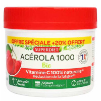 Acérola Bio 1000 Vitamine C avec 20pc offert maxi pot de 72 comprimés Super Diet SuperDiet Aromatic provence