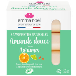 Pack 3 savonnettes Amande Douce bio senteur agrumes 3x150g