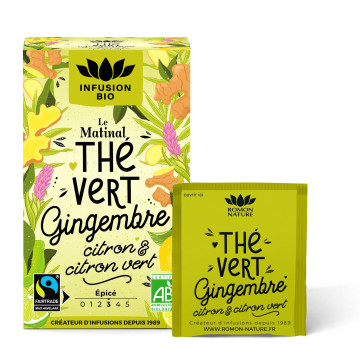 Thé vert le matinal Gingembre bio Citron bio Citron vert bio 16 sachets