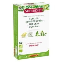 Quatuor minceur bio Super Diet Fenouil, thé vert, bouleau, Reine des prés, 20 ampoules de 15ml Super Diet