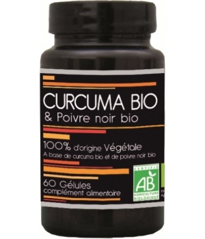 Curcuma bio et poivre noir bio 60 gélules Aquasilice Nutrivie curcuma pipérine Aromatic provence