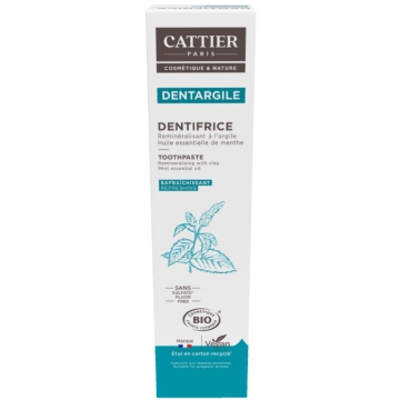 Dentifrice bio reminéralisant Argile Menthe 75ml - Cattier