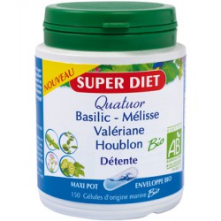 Quatuor Détente Basilic Mélisse Valériane Houblon 150 gélules - Super Diet