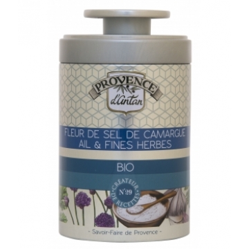 Fleur de Sel de Camargue Ail et Fines herbes bio Boîte- 70gr - Provence d'Antan