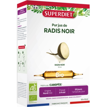 Radis Noir pur jus bio 20 ampoules de 15ml  - Super Diet