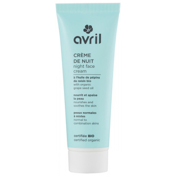 Crème de nuit peau normale et mixte à l'huile de Pépins de Raisin 50ml Avril beauté