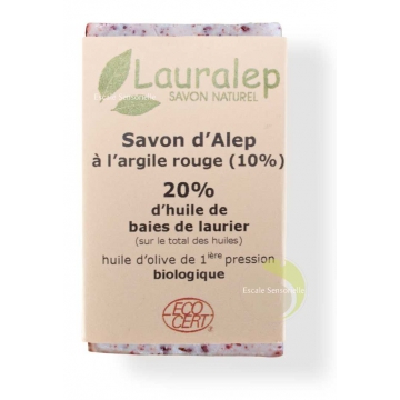 Savon d'Alep bio à l'Argile Rouge 150g 20% huile de laurier - Lauralep