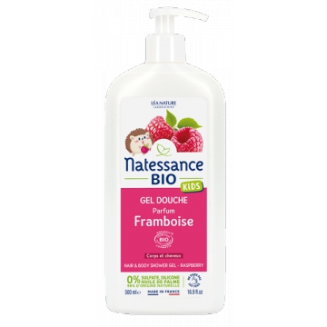 Gel douche Corps et Cheveux Kids Framboise sans sulfates - Natessance