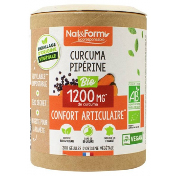 Curcuma Pipérine Bio 200 gélules - Nat et Form