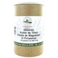 Dolomite Aubier de tilleul Citrates de magnésium et de potassium 120 Gélules - Herboristerie de Paris équilibre acido basique