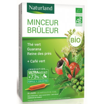 Minceur brûleur Thé Vert Café Vert guarana Reine des prés Bio 20 ampoules - Naturland