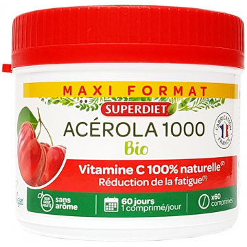 Acérola 1000 Vitamine C Bio maxi pot 60 comprimés - Super Diet