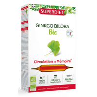 Ginkgo Biloba bio 20 ampoules de 15ml Super Diet, Circulation, ginkgo mémoire concentration Aromatic provence