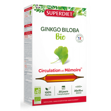 Ginkgo Biloba bio 20 ampoules de 15ml - Super Diet