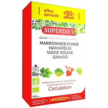 Quatuor Vigne rouge Ginkgo biloba Marronnier Hamamélis 20 + 10 ampoules  - Super Diet