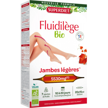 Fluidilège bio Circulation, Jambes légères 20 ampoules Super Diet