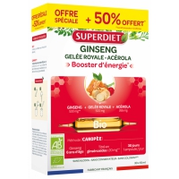 Ginseng, Gelée royale bio Super Diet,Ginseng Gelée royale acérola bio 20 ampoules super diet, aromtic provence