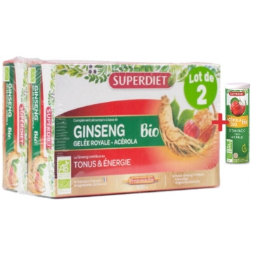 Ginseng Gelée Royale Acérola bio 40 ampoules + 1 acerola gratuit - Super Diet