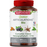 Quatuor Articulations bio Curcuma Cassis Harpagophythum Ortie 150 gélules Super Diet,Aromatic provence