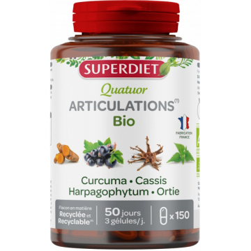 Quatuor Articulations Curcuma Cassis Harpagophythum Ortie 150 gélules - Super Diet