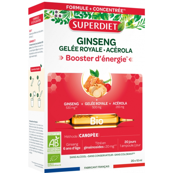 Miel au Ginseng et Gelée Royale Bio - Évite la baisse de régime. Dynamise  l'organisme. Pouvoir antioxydant.