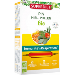 Pin Miel Pollen Immunité et Respiration Bio 20 ampoules - Super Diet