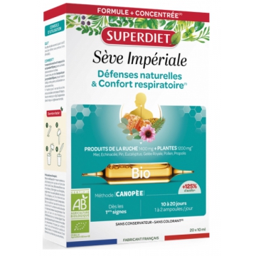 Pin Miel Pollen Immunité et Respiration Bio 20 ampoules - Super Diet  Aromatic provence