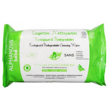60 Lingettes nettoyantes à l'huile d'olive vierge bio - Alphanova