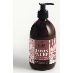 Savon d'Alep liquide visage et corps Olive et Laurier 25% 500 ml - Tadé